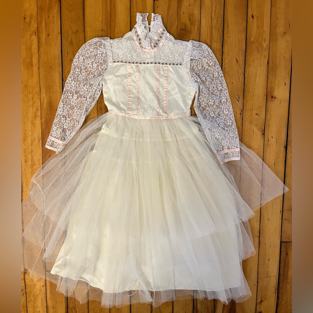 Vintage 80s Jessica McClintock Satin and Tulle Flower Girl Dress, Size 6